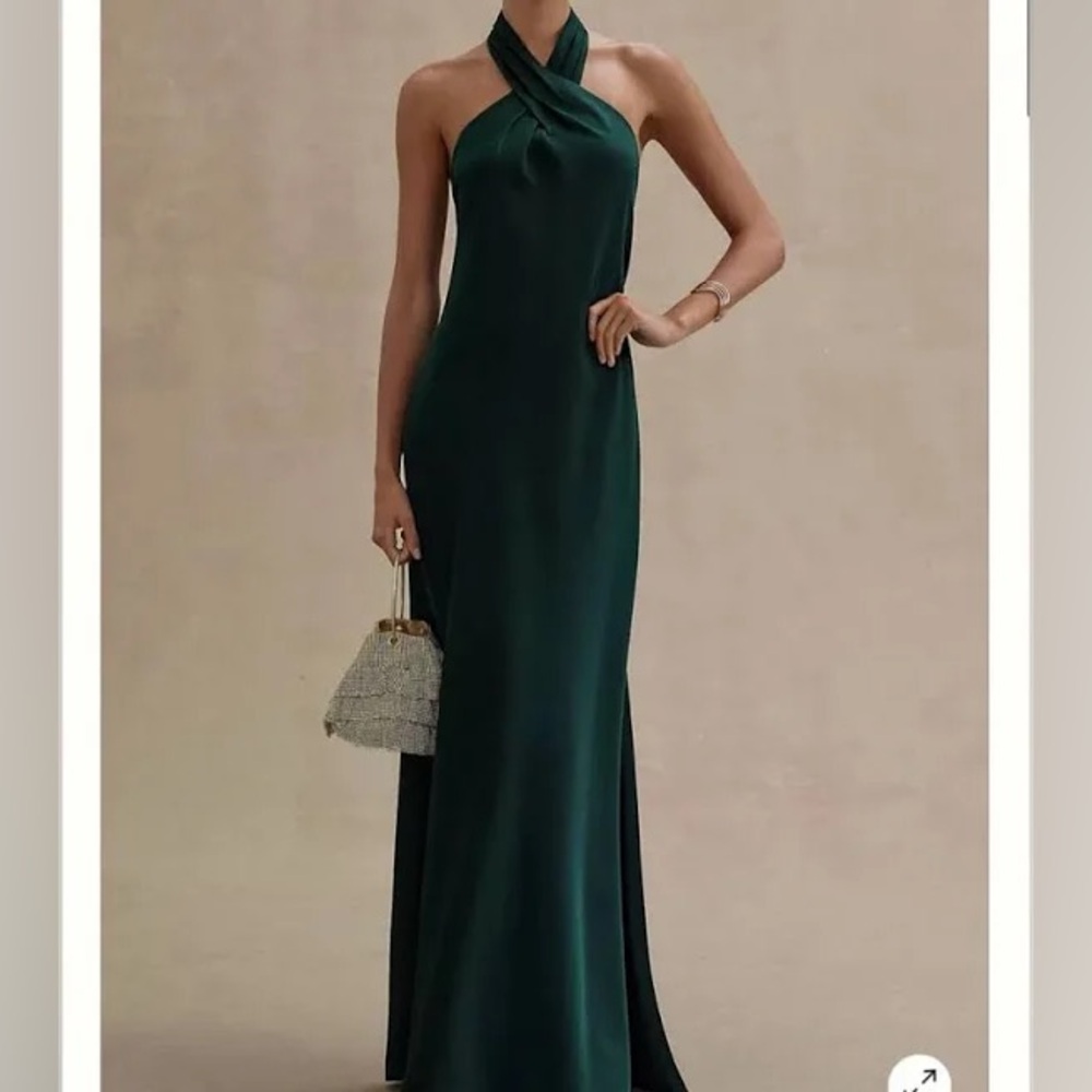 BHLDN Ruby Twist Halter Satin Gown in Emerald Green / size 2